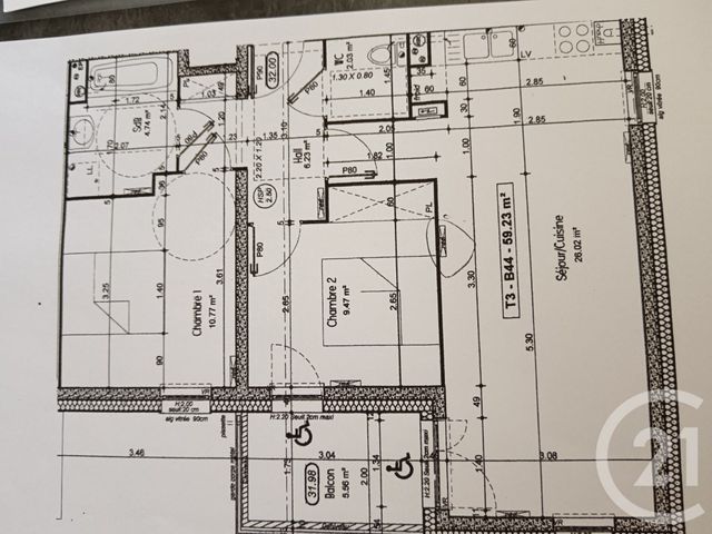 Appartement F3 à vendre - 3 pièces - 59.64 m2 - LILLE - 59 - NORD-PAS-DE-CALAIS - Century 21 Rue Nationale